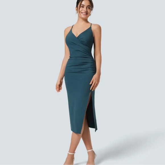 HALARA Dresses & Skirts - Halara Softlyzero™ Airy Crossover Ruched Backless Lace Up Back With Side Split